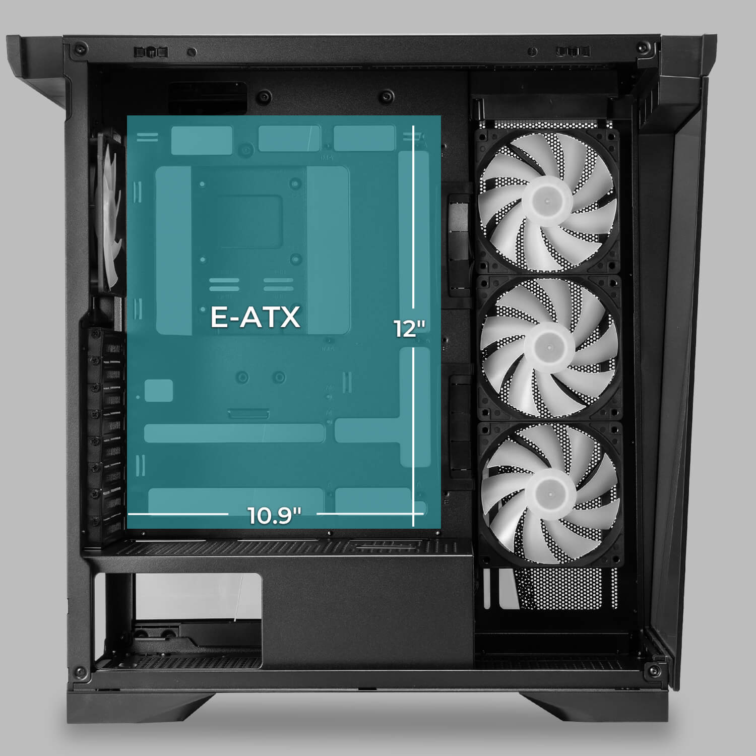 W50 支援 E-ATX、ATX、Micro-ATX、Mini-ITX 與背插式主機板
