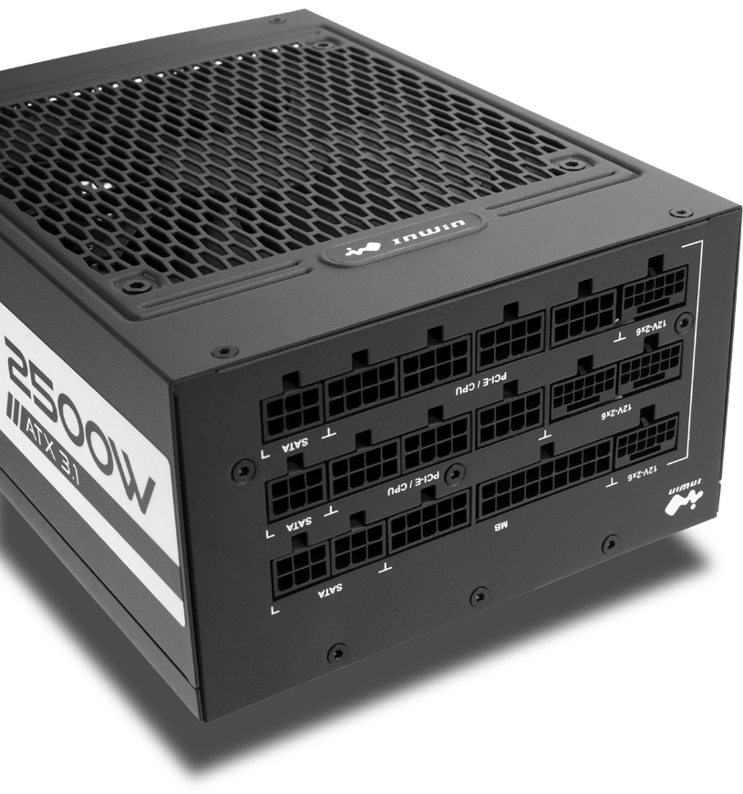 InWin 伝説的な電力供給 P250IIはPII PSUシリーズの一部で、200-240Vの入力電圧で最大2500ワットの電力を供給できます。AI PCやワークステーシ