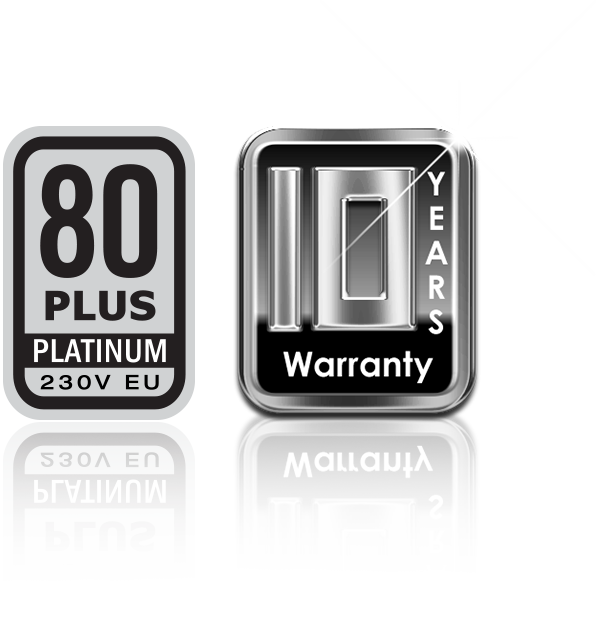 InWin 230V EU® プラチナプラス10年間保証 P250IIは230V EU®プラチナ認証を取得しており、最大92%の電力効率を実現して廃熱を削減し、最適な温度と部品寿命の延長を確保します